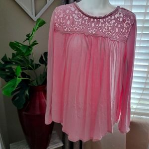 Philosophy pink top with croched neckline